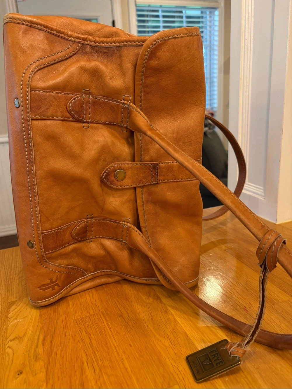 Soft & Supple Perfectly Slouchy Genuine Leather Cognac FRYE Handbag/Purse VGUC👜
